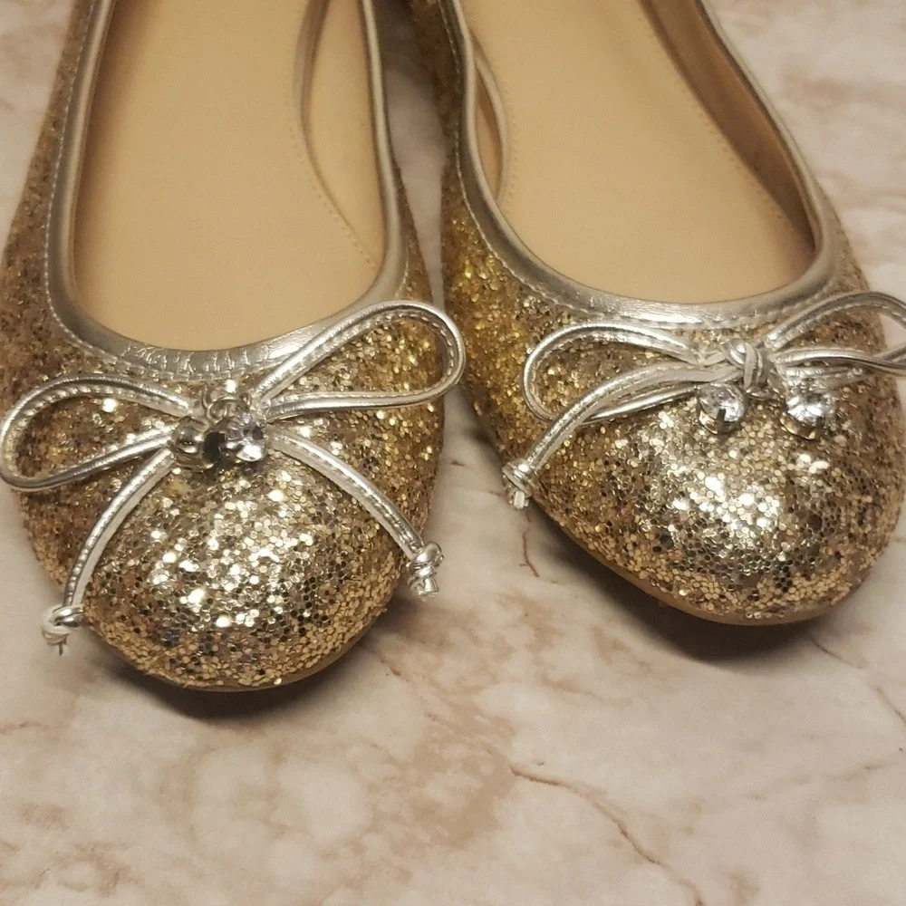 Badgley Mischka gold glitter loafers ballerina flats size 6.5